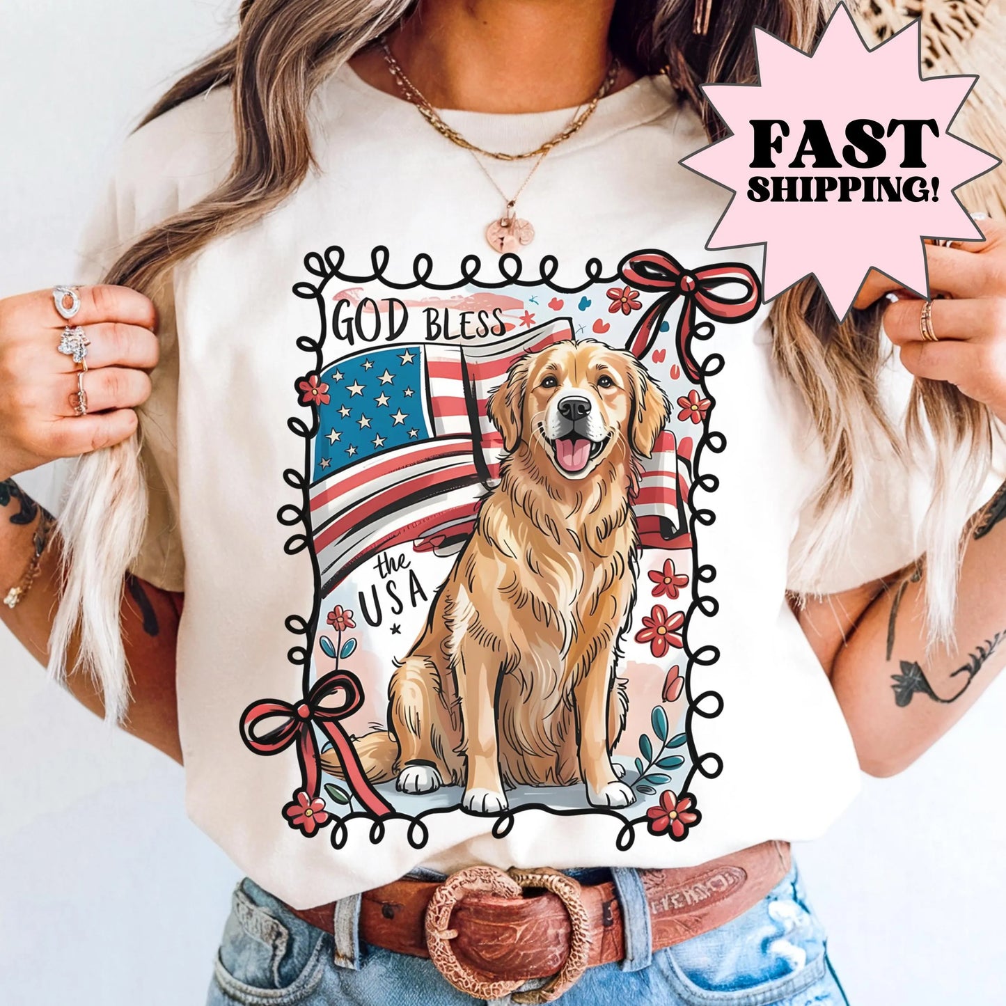 Comfort Colors 4th of July Shirt, USA Shirt, Fourth of July Shirt, Patriotic Puppy Shirt, Golden Retriever Dog Shirt, Independence Day Shirt