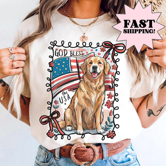 Comfort Colors 4th of July Shirt, USA Shirt, Fourth of July Shirt, Patriotic Puppy Shirt, Golden Retriever Dog Shirt, Independence Day Shirt