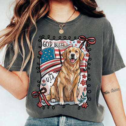 Comfort Colors 4th of July Shirt, USA Shirt, Fourth of July Shirt, Patriotic Puppy Shirt, Golden Retriever Dog Shirt, Independence Day Shirt