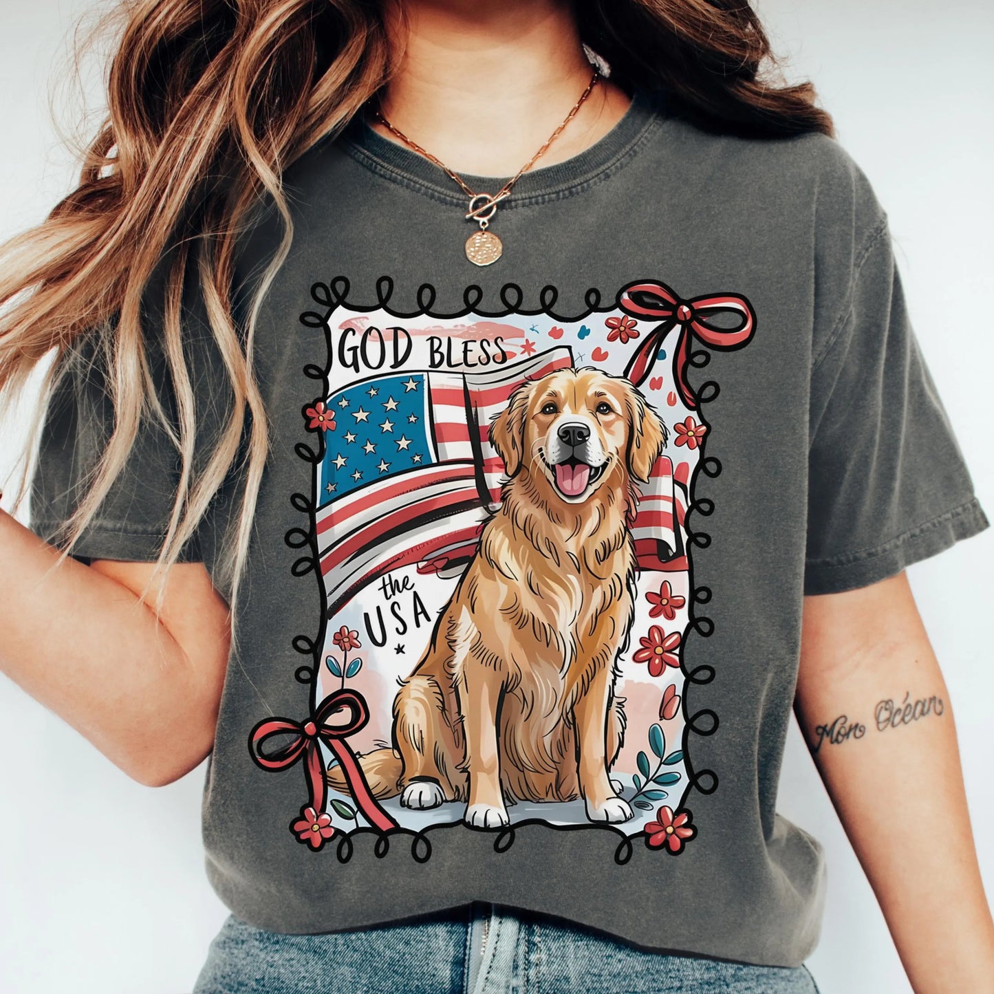 Comfort Colors 4th of July Shirt, USA Shirt, Fourth of July Shirt, Independence Day Shirt, Golden Retriever Shirt, Floral Patriotic Shirt