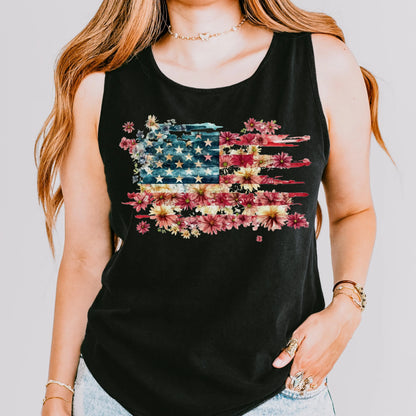 Comfort Colors 4th of July Shirt, USA Shirt, Fourth of July Tank Top, American Flag Shirt, Floral Flag Tank Top, Floral United States Tank