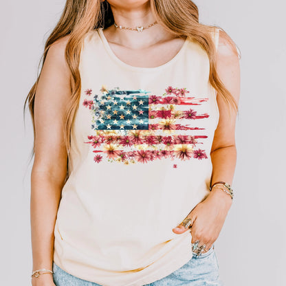 Comfort Colors 4th of July Shirt, USA Shirt, Fourth of July Tank Top, American Flag Shirt, Floral Flag Tank Top, Floral United States Tank
