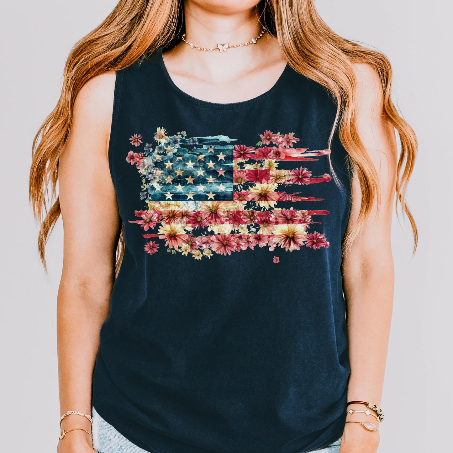 Comfort Colors 4th of July Shirt, USA Shirt, Fourth of July Tank Top, American Flag Shirt, Floral Flag Tank Top, Floral United States Tank