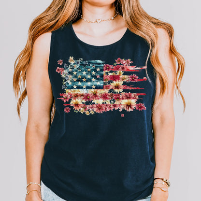 Comfort Colors 4th of July Shirt, USA Shirt, Fourth of July Tank Top, American Flag Shirt, Floral Flag Tank Top, Floral United States Tank