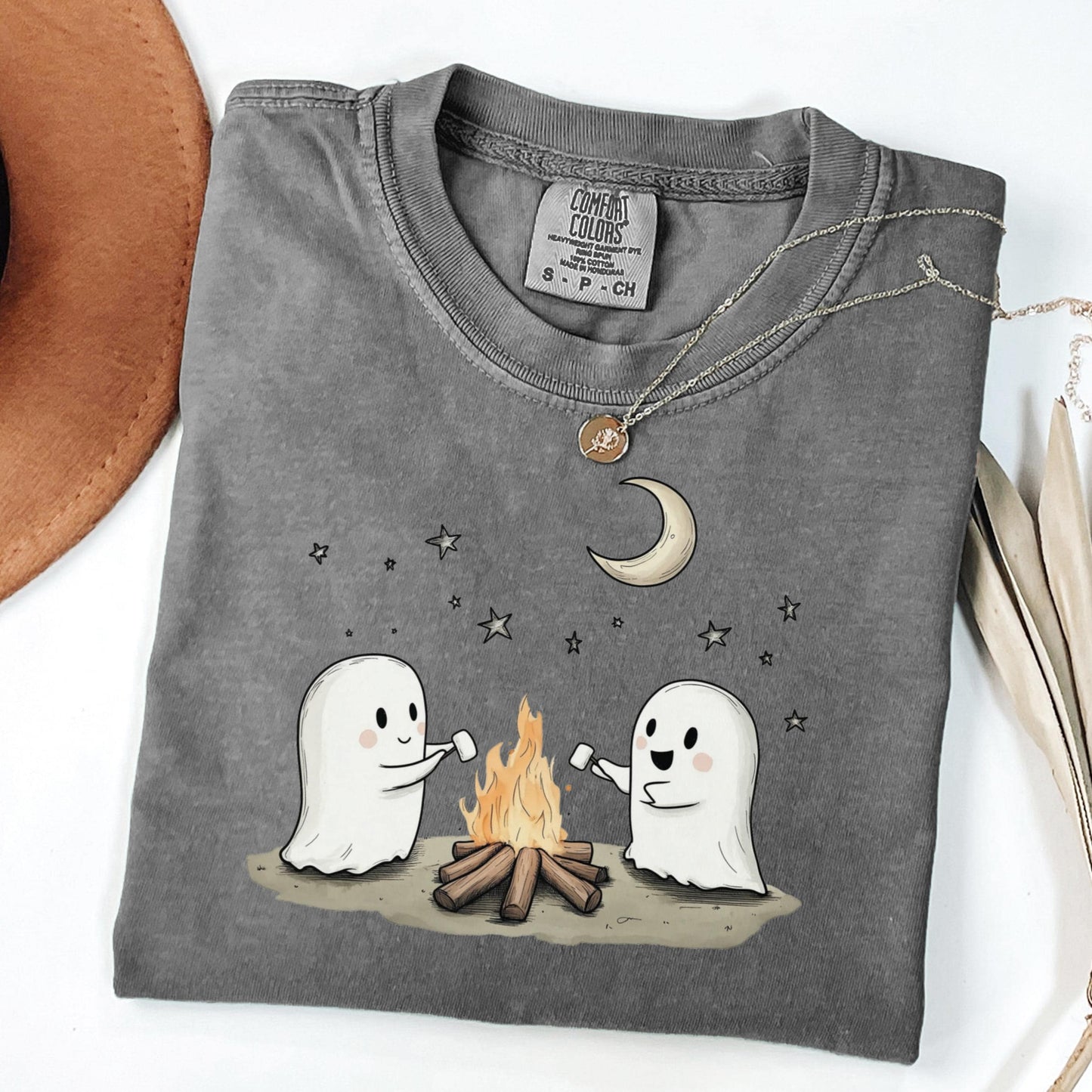 Camping Ghosts Roasting Marshmallows Comfort Colors Tee