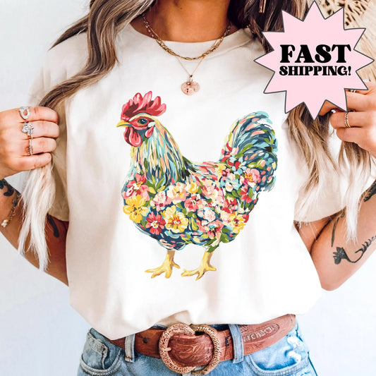 Comfort Colors Chicken Shirt, Chicken Lover Shirt, Farmer Shirt, Floral Shirt, Floral Chicken Shirt, Animal Shirt, Local Egg Dealer Shirt