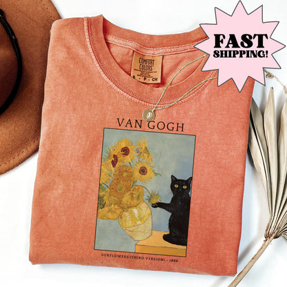 Comfort Colors Cat Shirt, Funny Cat Shirt, Van Gogh Shirt, Cat Meme Shirt, Black Cat T Shirt, Art Shirt, Artist Tee, Kitty Lover Gift Tee
