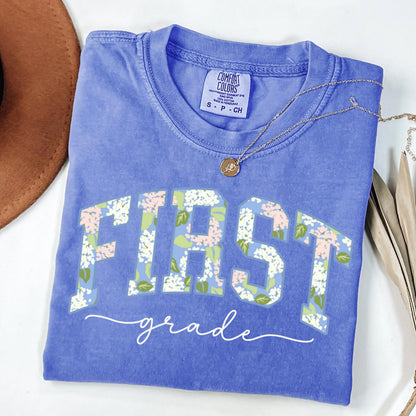 Comfort Colors Teacher Shirt, First Grade Teacher Shirt, 1st Grade Teacher Shirt, Floral Hydrangea Teacher Tee, Team Back to School Shirts