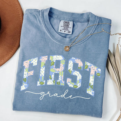 Comfort Colors Teacher Shirt, First Grade Teacher Shirt, 1st Grade Teacher Shirt, Floral Hydrangea Teacher Tee, Team Back to School Shirts
