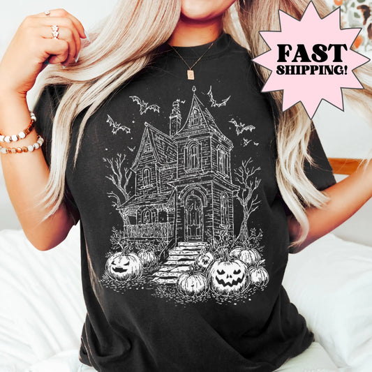 Haunted House Halloween Comfort Colors Tee