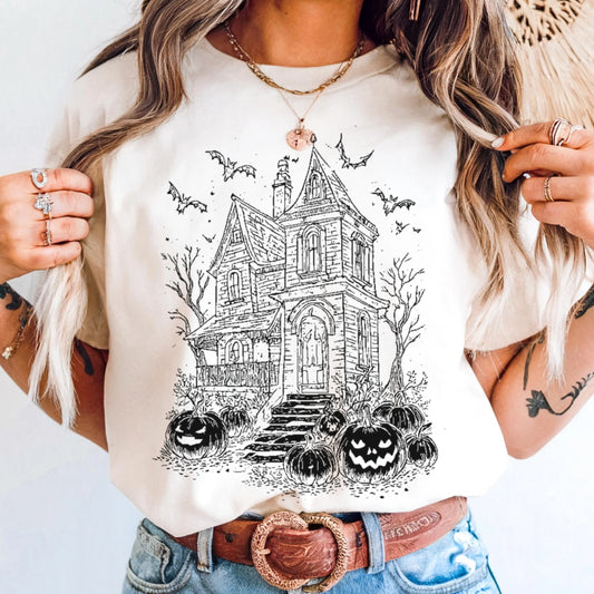 Haunted House Halloween Comfort Colors Tee