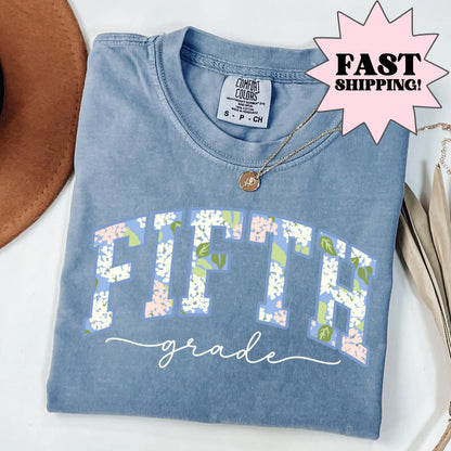 Comfort Colors Teacher Shirt, Fifth Grade Teacher Shirt, 5th Grade Teacher Shirt, Floral Hydrangea Teacher Tee, Team Back to School Shirts