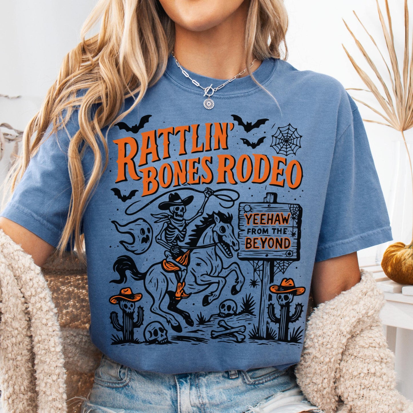 Western Rodeo Halloween Skeleton Comfort Colors Tee