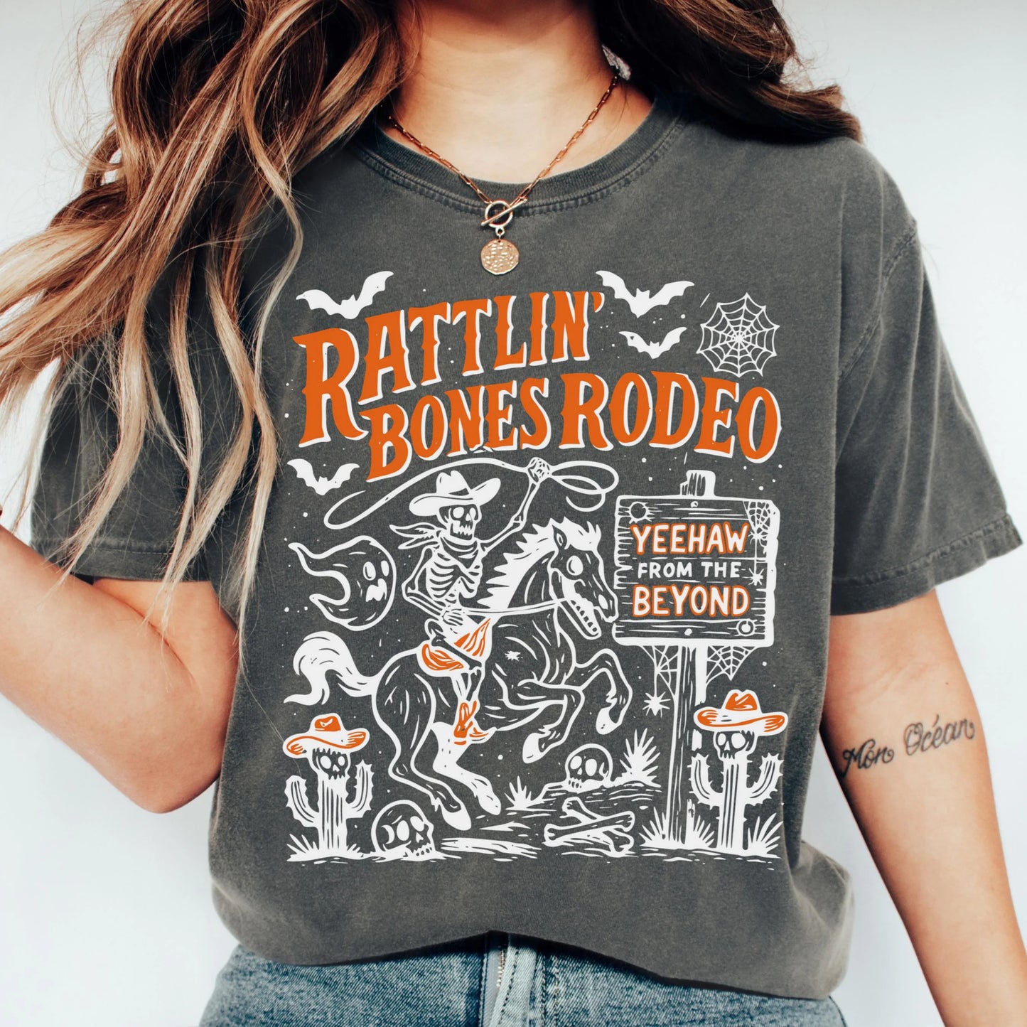 Western Rodeo Halloween Skeleton Comfort Colors Tee