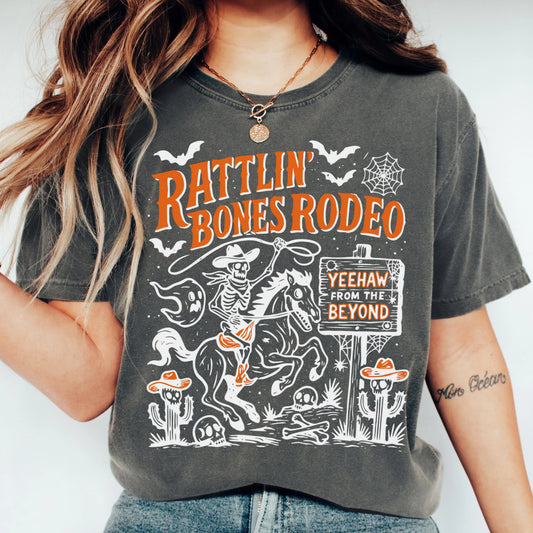 Western Rodeo Halloween Skeleton Comfort Colors Tee