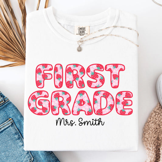 Comfort Colors Teacher Shirt, First Grade Teacher Shirt, 1st Grade Shirt, Back to School Teacher Shirt, Strawberry Teacher Appreciation Tee
