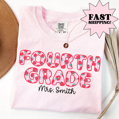 Comfort Colors Teacher Shirt, Fourth Grade Teacher Shirt, 4th Grade Teacher Shirt, Back to School Shirt, Strawberry Teacher Appreciation Tee