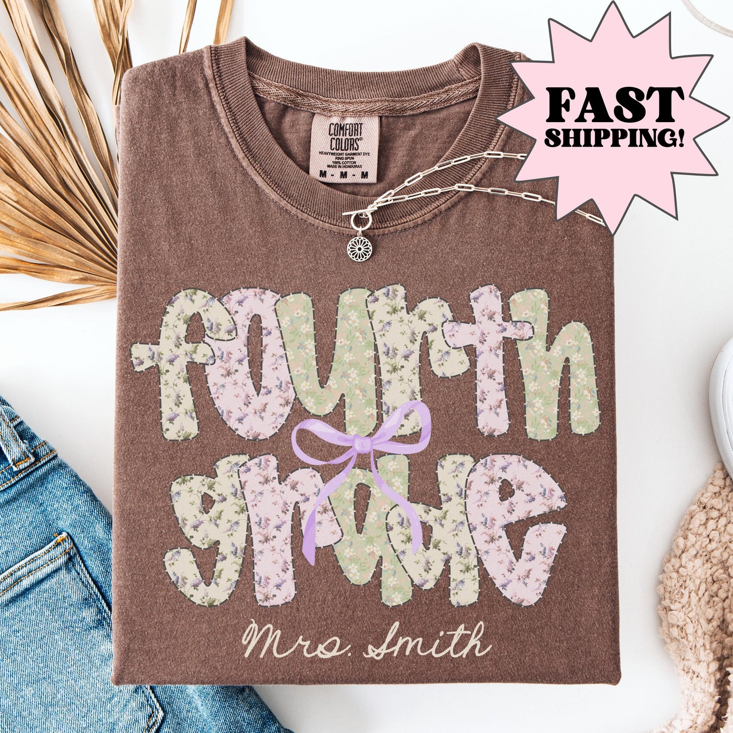 Comfort Colors Teacher Shirt, Fourth Grade Teacher Shirt, 4th Grade Teacher Team Tee, Floral Fourth Grade Teacher Tee, Back to School Shirt