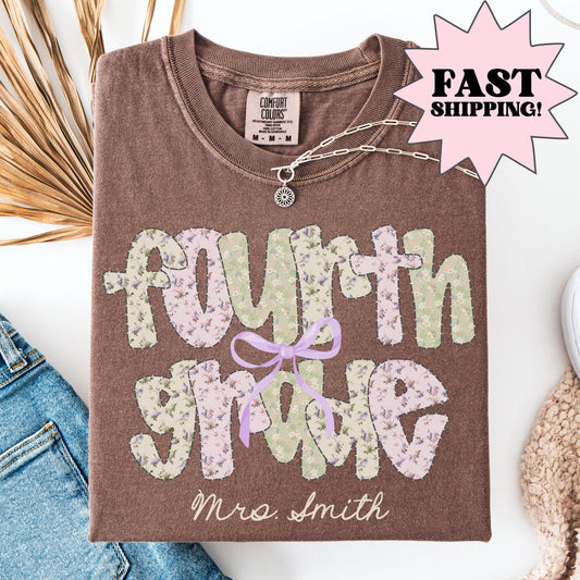Comfort Colors Teacher Shirt, Fourth Grade Teacher Shirt, 4th Grade Teacher Team Tee, Floral Fourth Grade Teacher Tee, Back to School Shirt