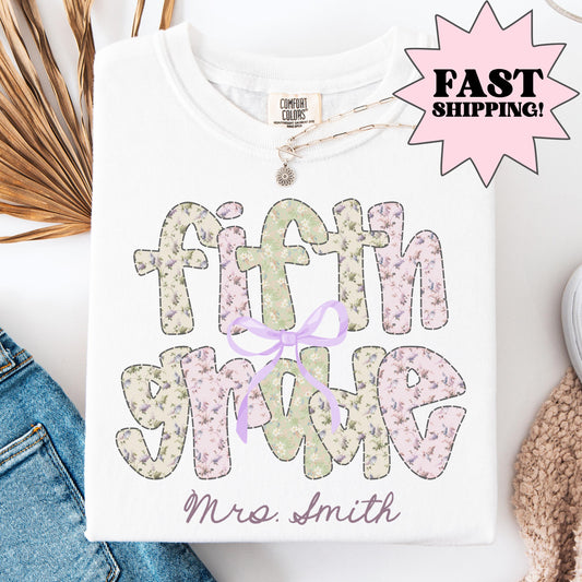 Comfort Colors Teacher Shirt, Fifth Grade Teacher Shirt, 5th Grade Teacher Team Tee, Floral Fifth Grade Teacher Tee, Back to School Shirt