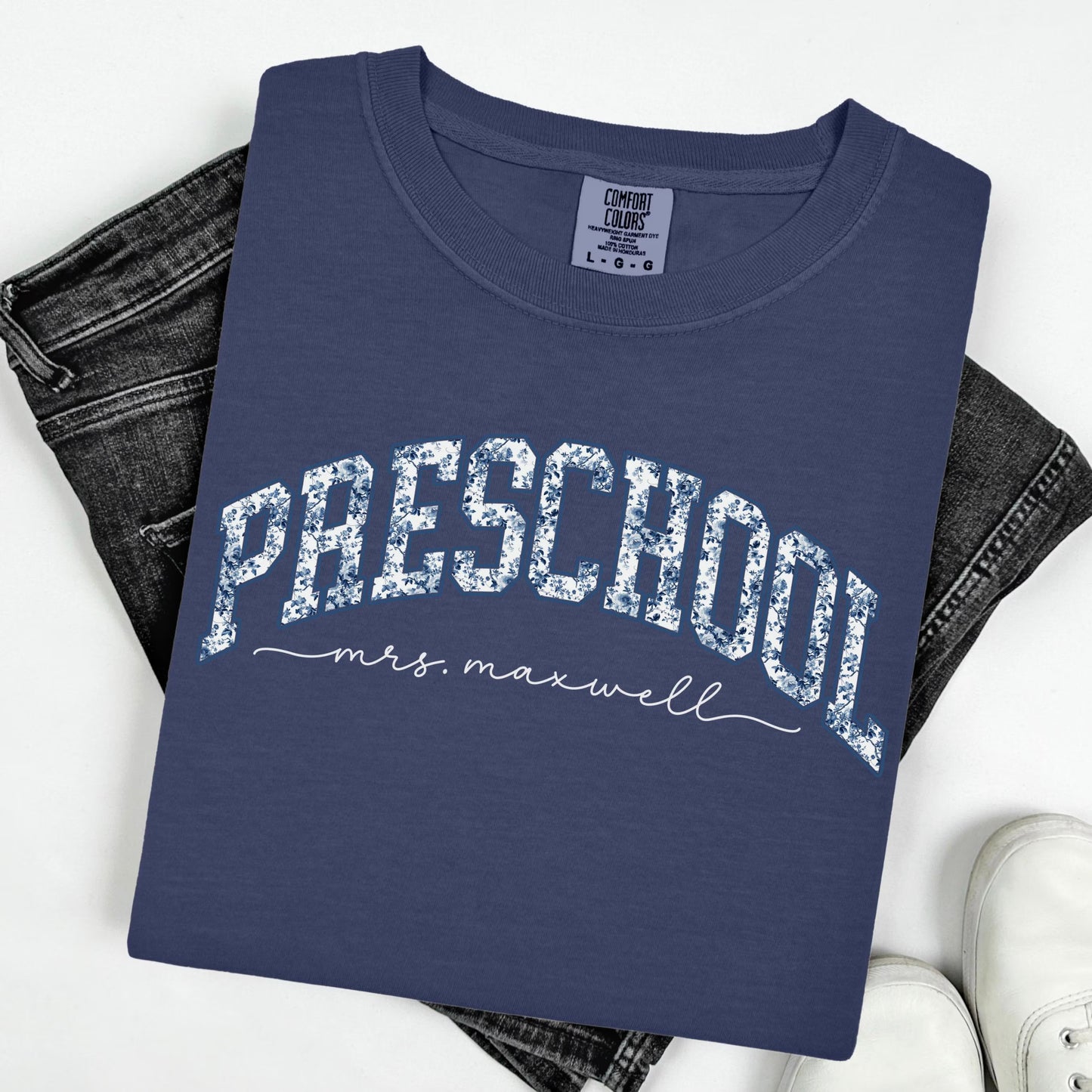 Comfort Colors Teacher Shirt, Pre K Teacher Shirt, Preschool Teacher Shirt, Floral Toile Teacher Tee, Pre K Team Back to School Shirts