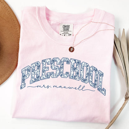 Comfort Colors Teacher Shirt, Pre K Teacher Shirt, Preschool Teacher Shirt, Floral Toile Teacher Tee, Pre K Team Back to School Shirts