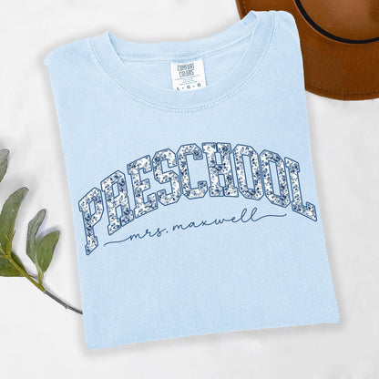 Comfort Colors Teacher Shirt, Pre K Teacher Shirt, Preschool Teacher Shirt, Floral Toile Teacher Tee, Pre K Team Back to School Shirts