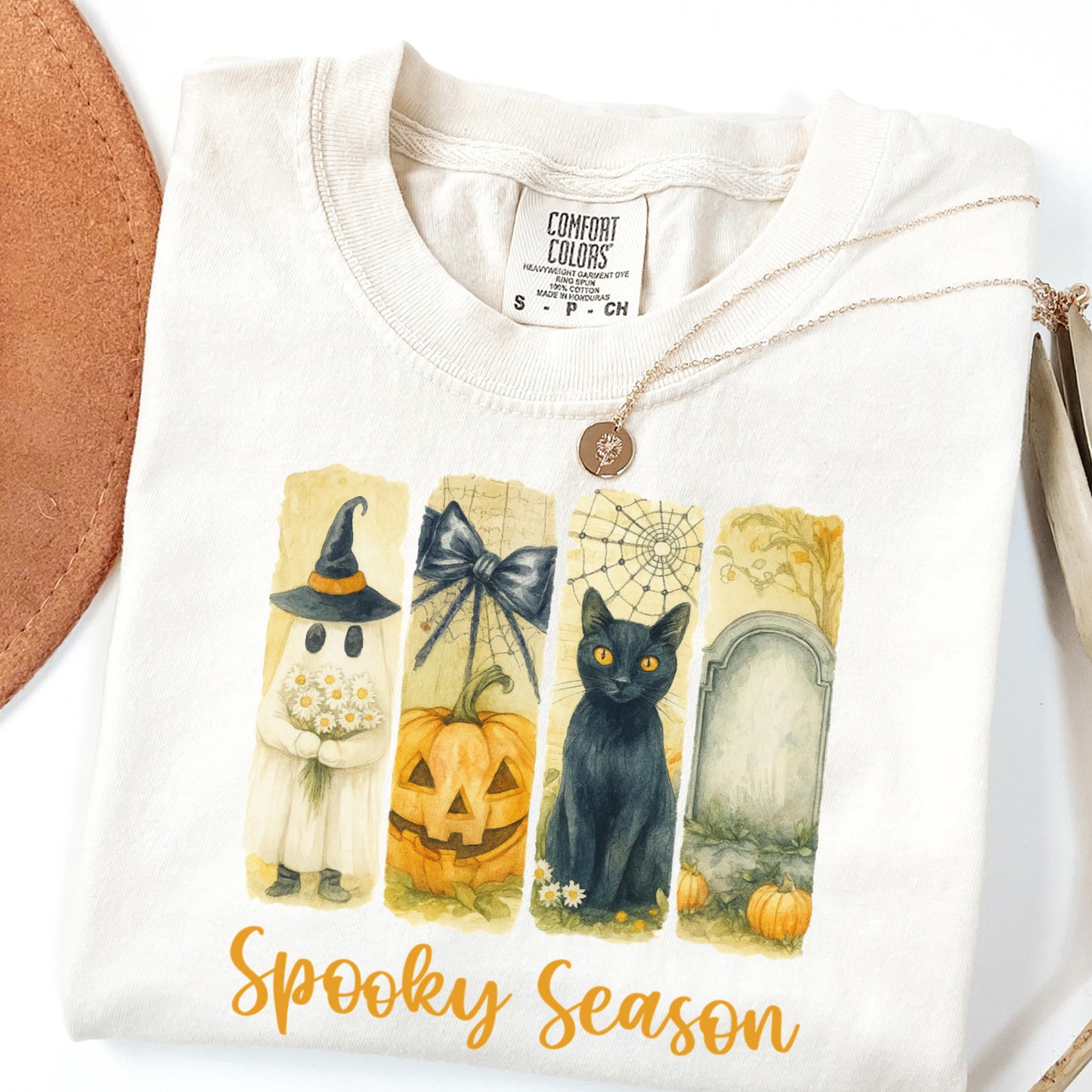 Ghost Cat Halloween Comfort Colors Tee