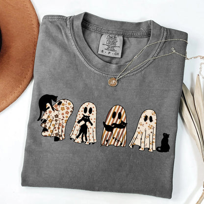 Fall Floral Ghost Cat Comfort Colors Tee