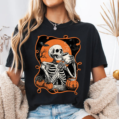 Coffee Skeleton Comfort Colors Halloween Tee