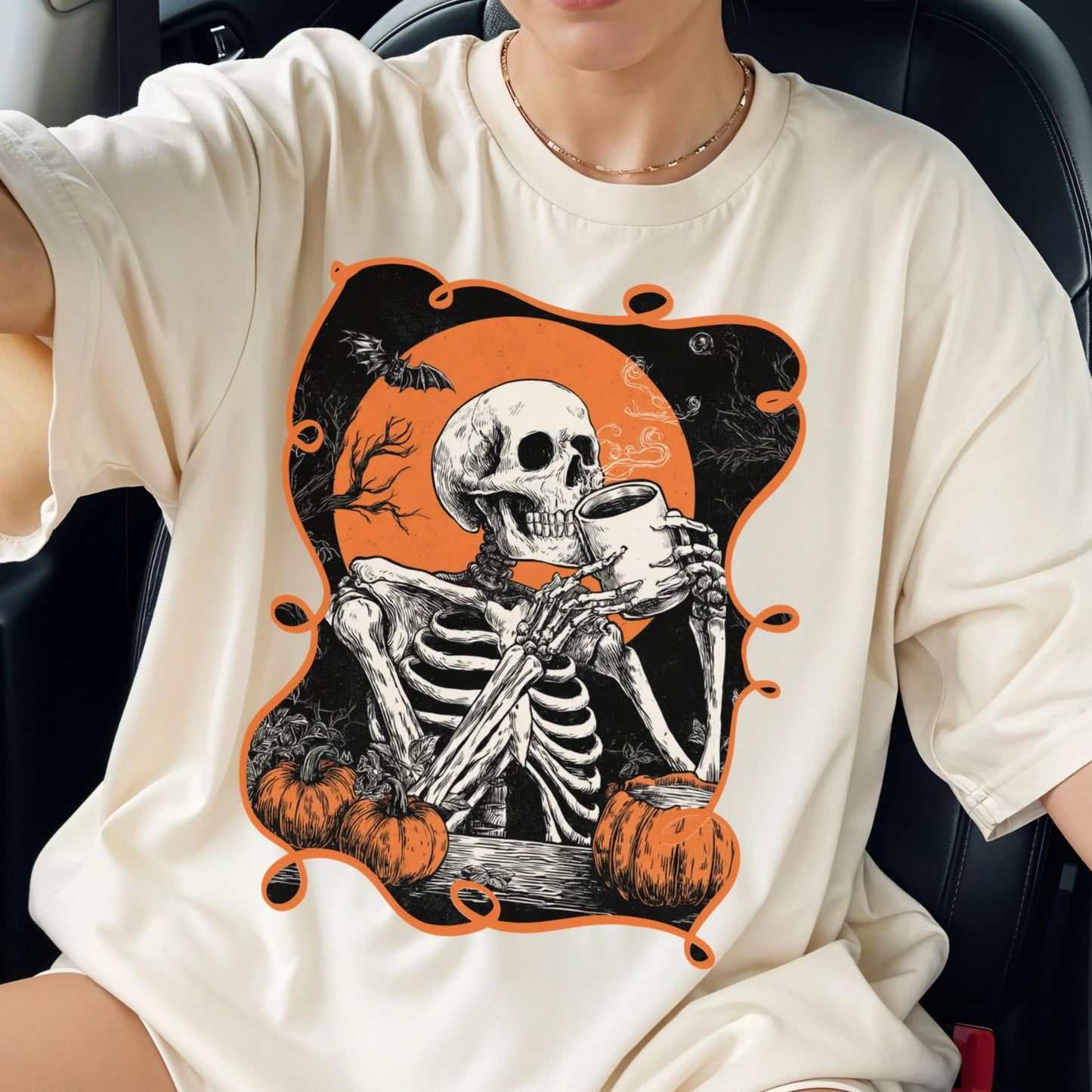 Coffee Skeleton Comfort Colors Halloween Tee