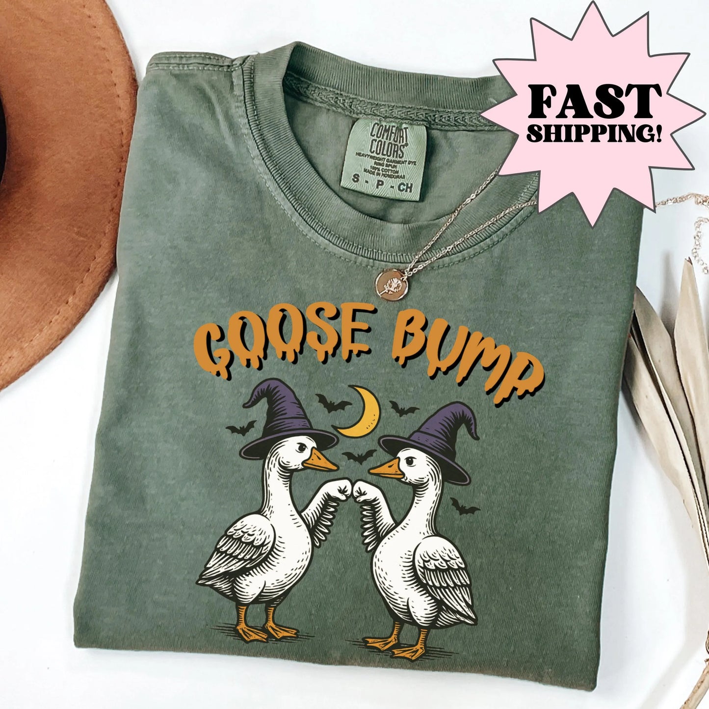 Fist Bumping Halloween Goose Comfort Colors Tee