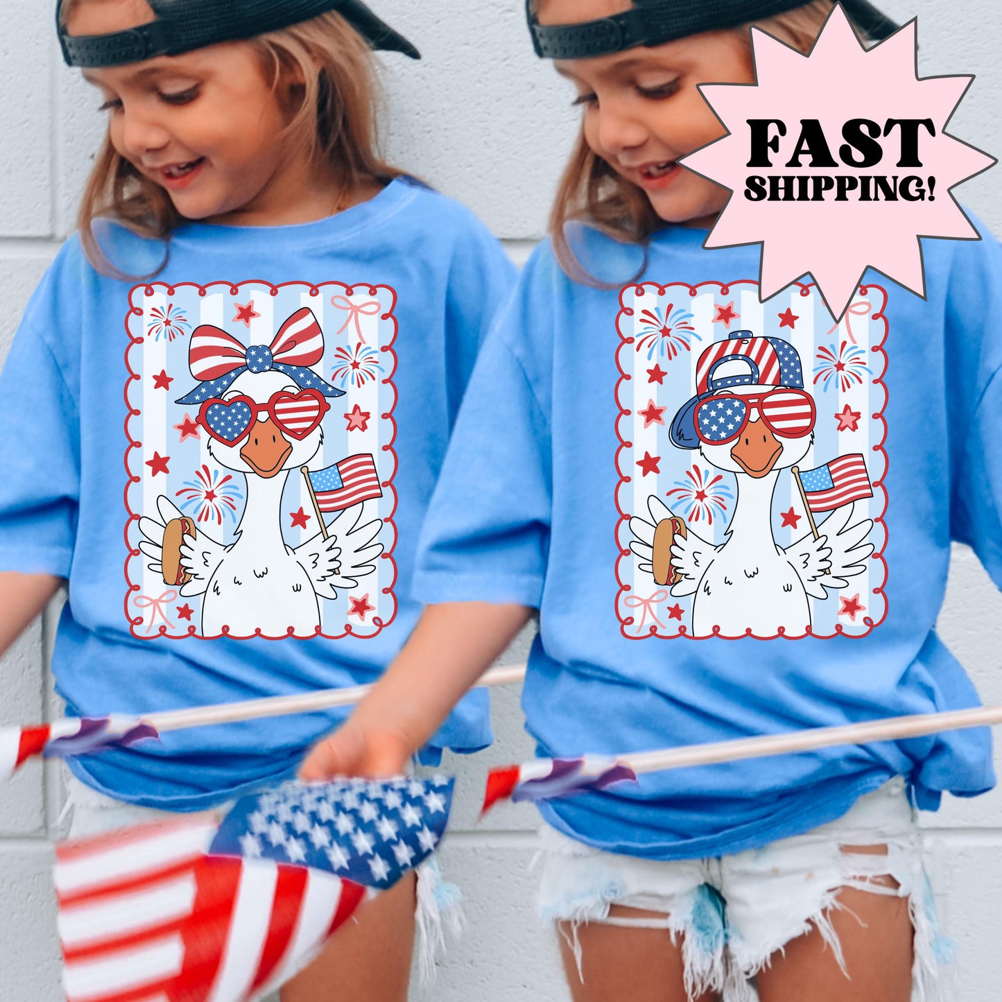 Comfort Colors Kids 4th of July Shirt, Youth USA Shirt, Fourth of July Shirt, Goose Kid Shirt, Brother Sister Shirt, Youth Goose Tshirt