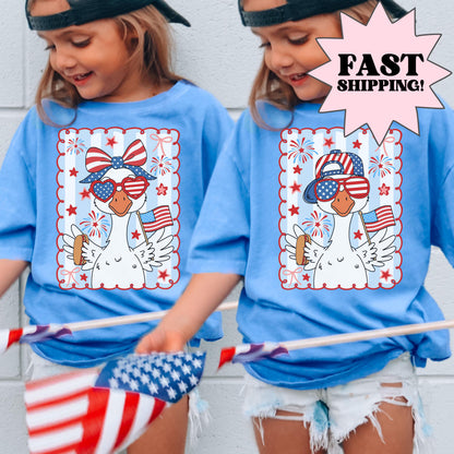Comfort Colors Kids 4th of July Shirt, Youth USA Shirt, Fourth of July Shirt, Goose Kid Shirt, Brother Sister Shirt, Youth Goose Tshirt