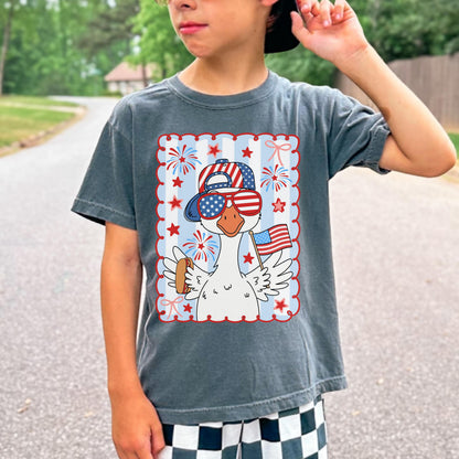 Comfort Colors Kids 4th of July Shirt, Youth USA Shirt, Fourth of July Shirt, Goose Kid Shirt, Brother Sister Shirt, Youth Goose Tshirt