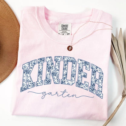 Comfort Colors Teacher Shirt, Kindergarten Grade Teacher Shirt, Kinder Teacher Shirt, Toile De Jouy Floral Teacher Tee, Back to School Shirt