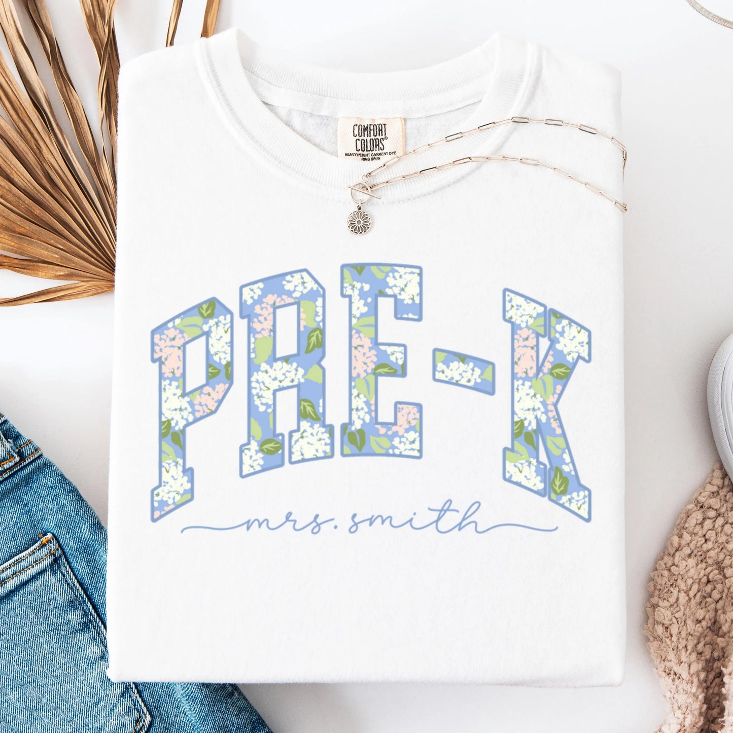 Comfort Colors Teacher Shirt, Pre K Teacher Shirt, Pre-K Teacher Shirt, Floral Hydrangea Teacher Tee, Pre K Team Back to School Shirts
