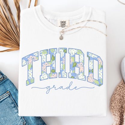 Comfort Colors Teacher Shirt, Third Grade Teacher Shirt, 3rd Grade Teacher Shirt, Floral Hydrangea Teacher Tee, Team Back to School Shirts