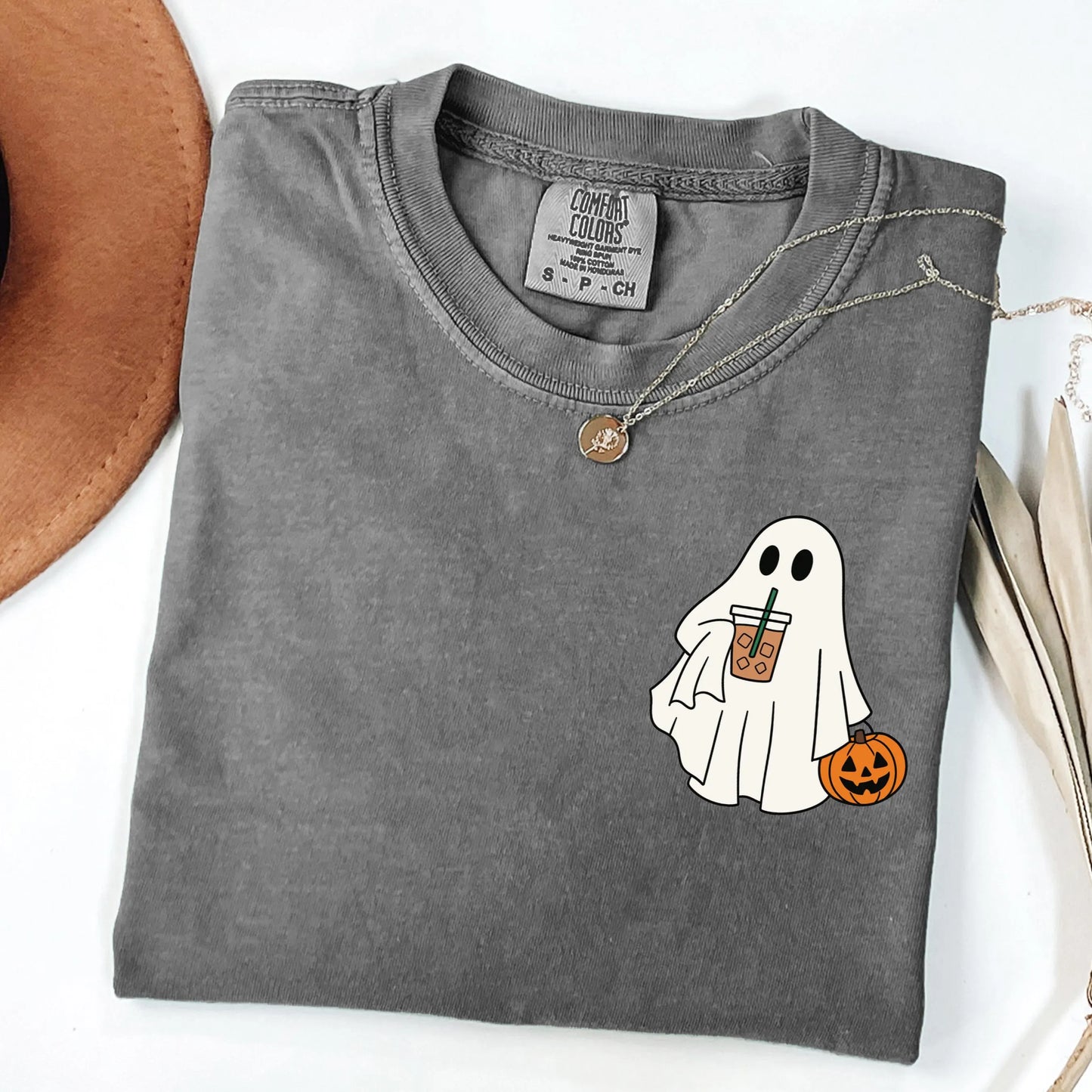 Iced Coffee Ghost Halloween Comfort Colors Tee