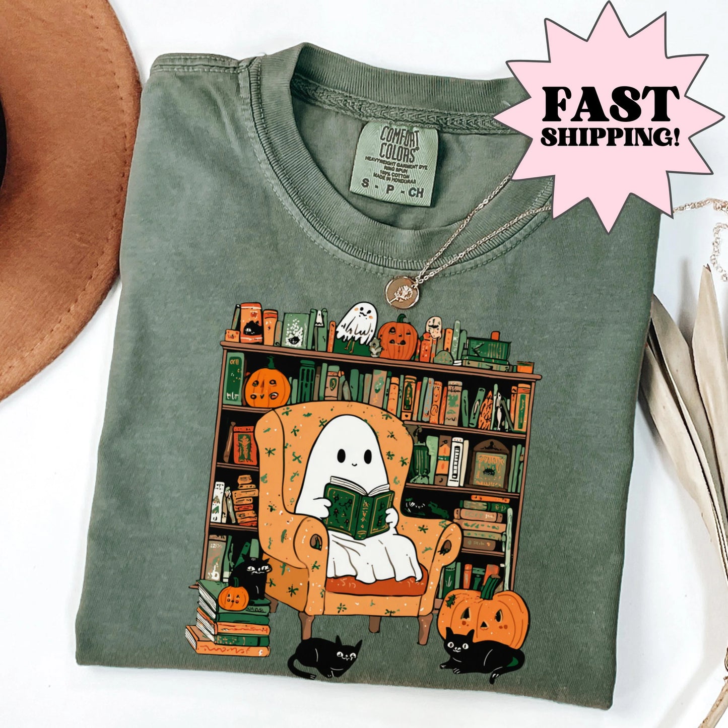 Reading Ghost Halloween Comfort Colors Tee