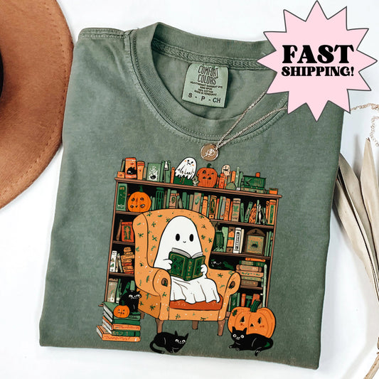 Reading Ghost Halloween Comfort Colors Tee