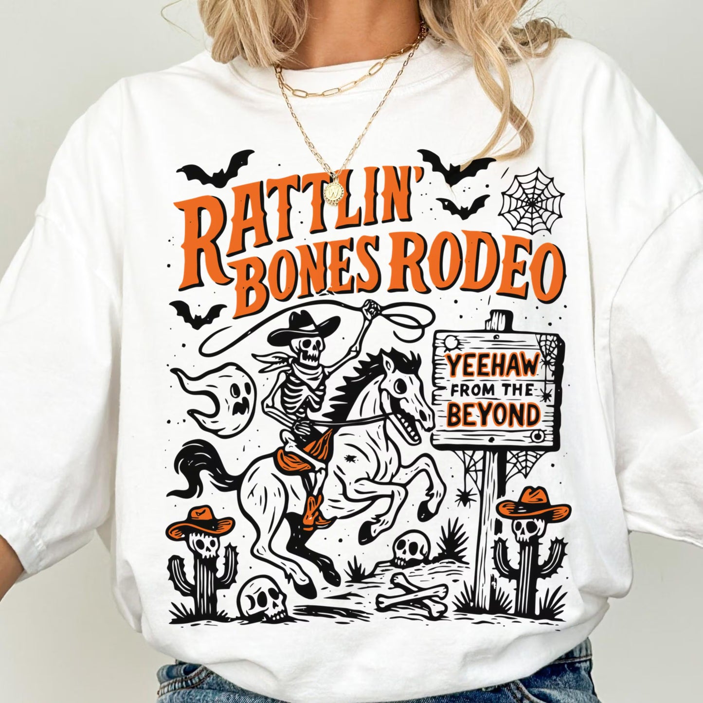Western Rodeo Halloween Skeleton Comfort Colors Tee
