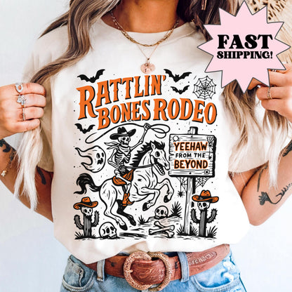 Western Rodeo Halloween Skeleton Comfort Colors Tee