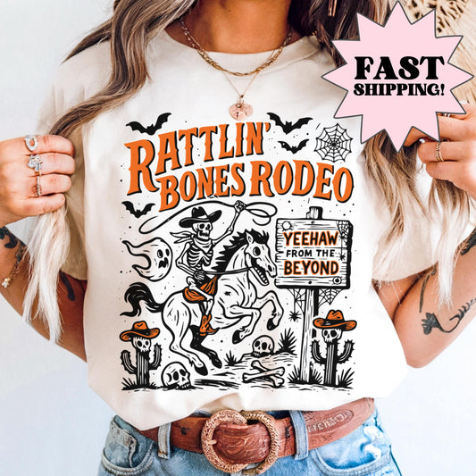 Western Rodeo Halloween Skeleton Comfort Colors Tee