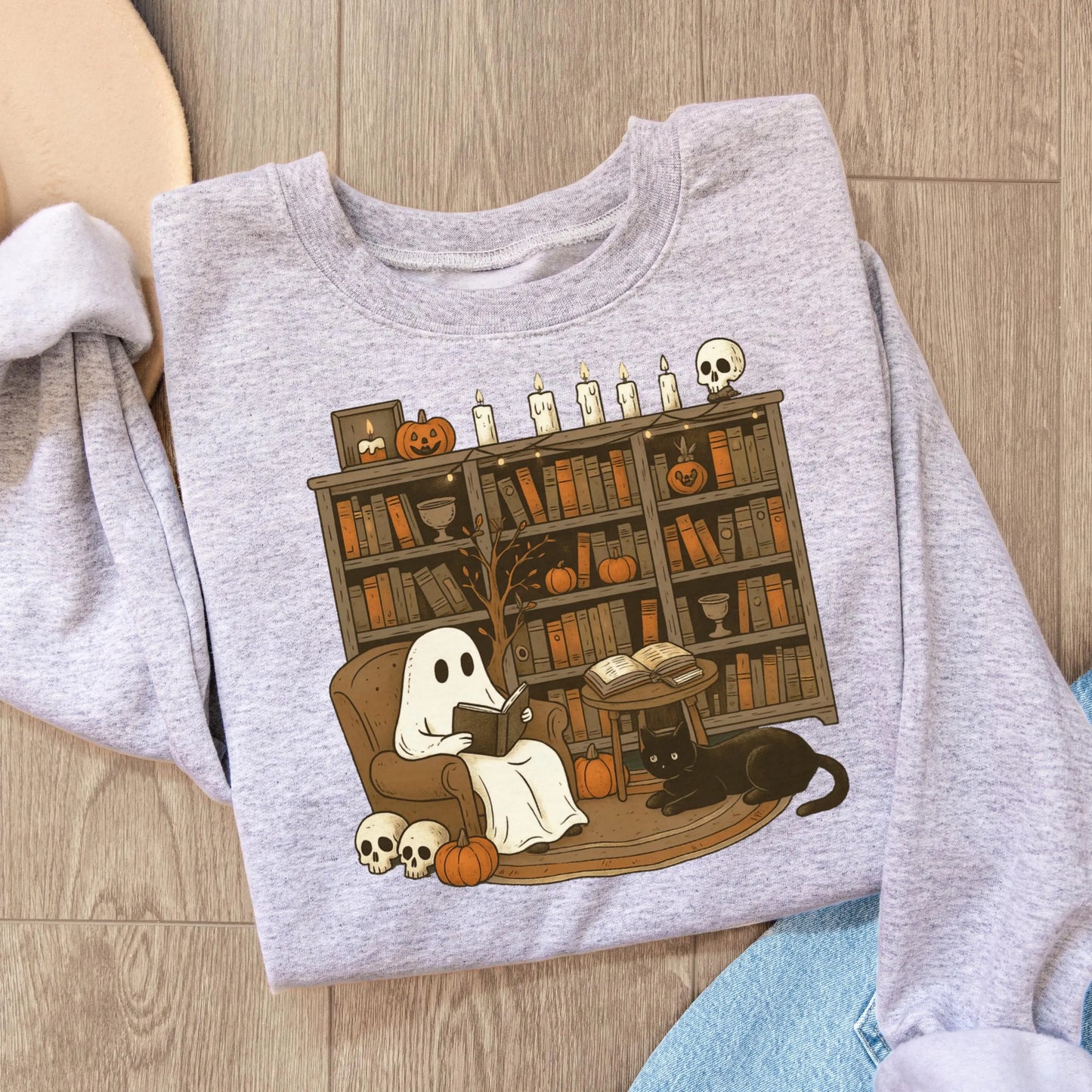 Ghost Reading Bookish Halloween Gildan Sweatshirt