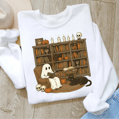 Ghost Reading Bookish Halloween Gildan Sweatshirt