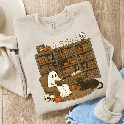Ghost Reading Bookish Halloween Gildan Sweatshirt