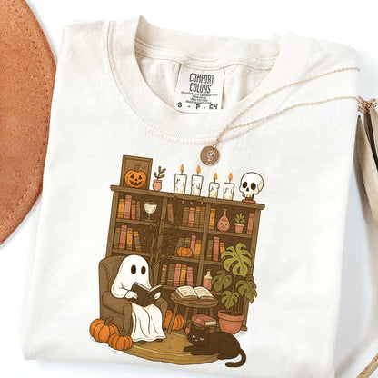 Comfort Colors Halloween Shirt, Fall Shirt, Ghost Reading Shirt, Spooky Teacher Halloween Tee, Library Ghost Shirt, Plant Lady TShirt