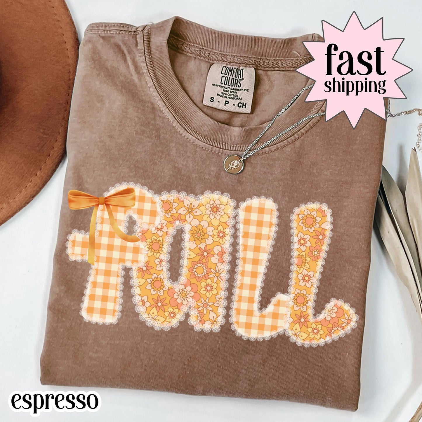 Lace and Gingham Fall Comfort Colors Tee