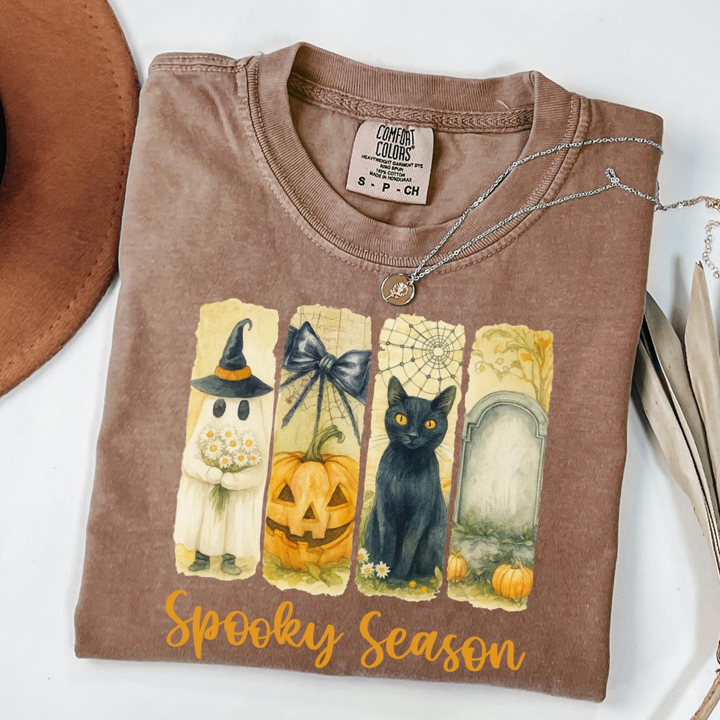Ghost Cat Halloween Comfort Colors Tee